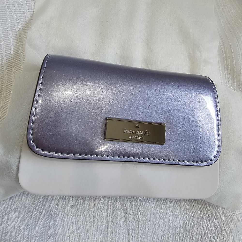 Kate Spade Metallic Purple Patent Card Case on Chain Crossbody RARE - Picture 3 of 15
